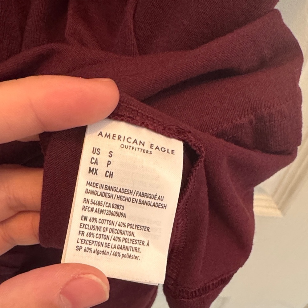 American Eagle Outfitters Men's Burgundy Tee - Picture 4 of 5